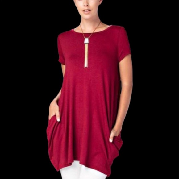 Love In Womans Size S Tunic Top Dress Blouson Oversized Red Wine Pockets Boho - Picture 13 of 13